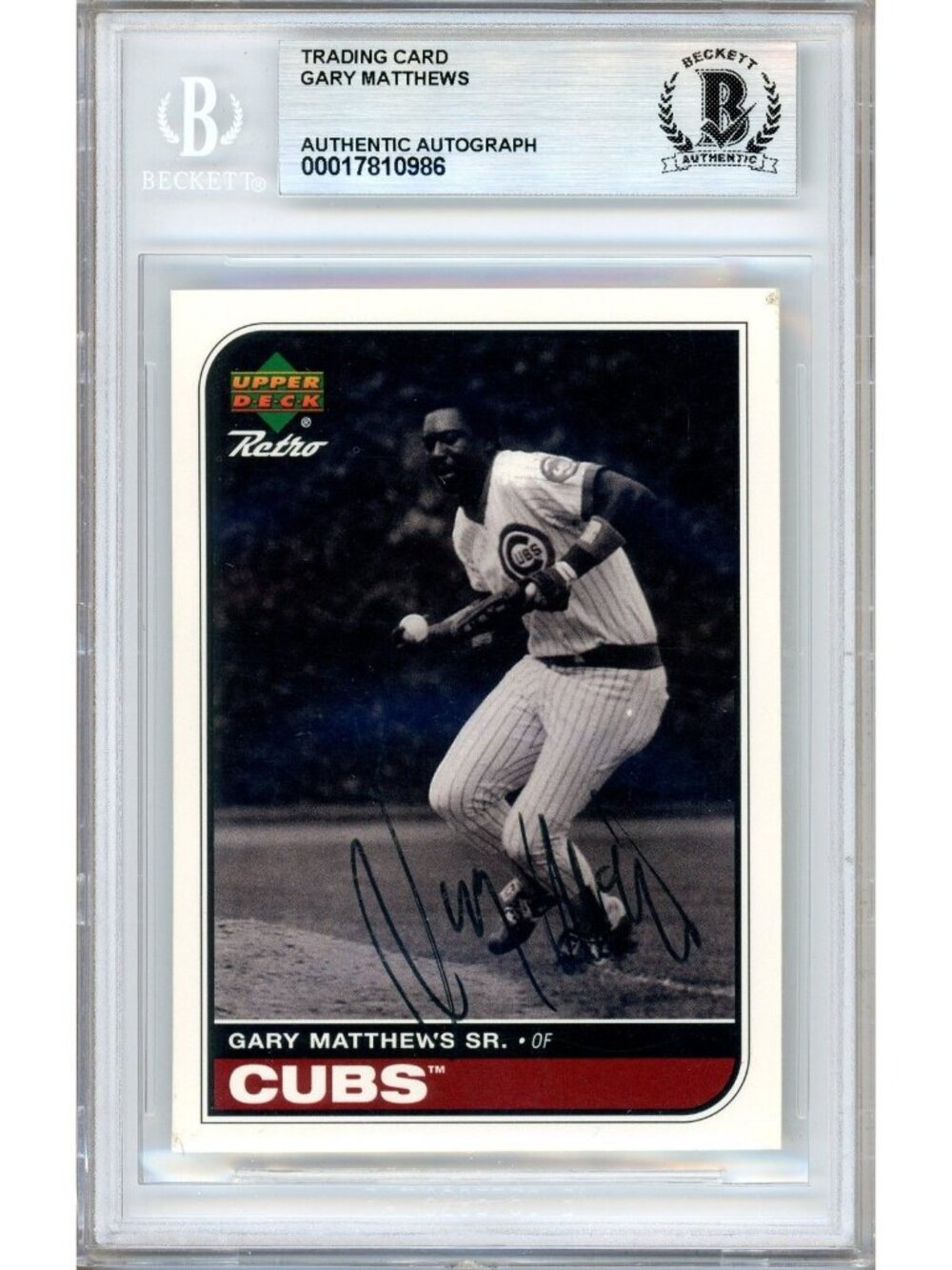 Gary Matthews Sr Signed 1998 Upper Deck Retro #18 Chicago Cubs BAS Slabbed Auto